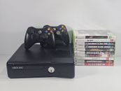 Microsoft Xbox 360 S 4GB + 2 Controllers & 10 Games - Cables Included (NO HDD)