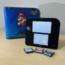 Nintendo 2DS blau & schwarz Handheld-System inklusive 3 Spiele + Etui Bundle