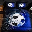 Mozeo 3D Soccer Bedding Duvet Cover Set 3 Piece (1 Duvet Cover+2 Pillowcase) for Teen Boys Sports Microfiber Bedding Quilt (Double Soccer)