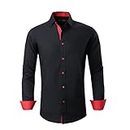 ALEX VANDO Mens Dress Shirts Regular Fit Long Sleeve Men Shirt(Black,Large)