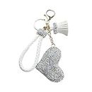 NLYNX Sparkling Crystal Rhinestone Heart Keychain Leather Tassel Wristlet Strap Fashion Key Chains for Women Girls Bag Charm