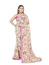 RAJESHWAR FASHION WITH RF Women's Floral Printed Georgette Sarees For Women Mirror Lace Border & Blouse(Beige_Multicolored_Free Size 6.30)