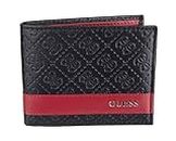 GUESS Men's Leather Slim Bifold Wallet, Black/Red, One Size