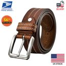 Mens Genuine FULL GRAIN Classic Leather Belt Belts Casual Jean Buckle Brown USA