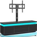 Rolanstar TV Stand with Mount & Power Outlet, 51" TV Stand Mount for 32/45/55/60/65 Inches TVs, Modern Entertainment Center with Storage Cabinet & LED Light, TV Table for Living Room, Bedroom, Black