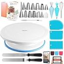 RFAQK 130 PCs Cake Decorating Kit Supplies with Cake Turntable-Cake leveler-24 Numbered Piping Tips with Pattern Chart & EBook- Straight & Offset Spatula-50 Piping Bags-3 Scraper Set-40 Cupcake Liners