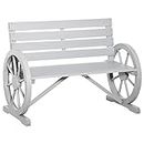 Outsunny 42" Wood Wagon Wheel Bench Garden Loveseat Rustic Seat Relaxing Lounge Chair Outdoor Decorative Seat Park Decor, Grey