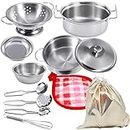 Mini Play Kitchen Food Cooking Accessories.Stainless Steel Pretend Cooking Utensils Cookware Set Toys Montessori Play Kitchen, Children Pan Set Play Pots And Pans Toys For Kids Toddlers (Tiny Size)