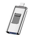 USB Flash Drive, USB3.0 Memory Stick External Storage Thumb Drive for i-Phone i-Pad 128GB Photo Stick Flash Drive Suitable for Any Model PC/Pad/Android Phones (Silver)