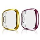 (2 Pack) Screen Protector Compatible for Fitbit Versa 4 Soft TPU HD Full Protective Case Cover for Fitbit Versa 4 Smartwatch Bands Accessories rosa+oro