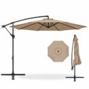 10ft Offset Hanging Outdoor Market Patio Umbrella w/ Easy Tilt Adjustment Khaki