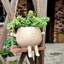 Altsuceser Swing Face Planter Pot Hanging Head Planter for Indoor Outdoor Plant, Durable Hanging Planters, Cute Swing Flower Pots DIY Gifts for Family and Friends Home Garden Decoration Beige