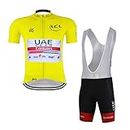 SGCIKER Men World Tour Team UAE Yellow Honor Cycling Jersey Set,Summer Short Sleeve Breathable Cycle Shirt MTB Bike Clothing (S)