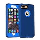 Case for iPhone 7 Plus/8 Plus, Heavy Duty 3 in 1 Built-in Screen Protector Cover Dust-Proof Shockproof Drop-Proof Scratch-Resistant Shell for Apple iPhone 7+/8+, 5.5inch, Navy Blue