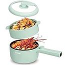 HYTRIC Hot Pot Electric with Steamer, 1.5L Portable Non-stick Frying Pan, Electric Cooker for Steak, Egg, Pasta, Ramen Cooker with Dual Power Control, Electric Pot for Office, Dorm, Camping, Green