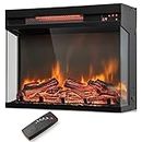 Tangkula 23-Inch 3-Sided Electric Fireplace Insert with Remote Control, 1500W Fireplace Heater with Thermostat, Adjustable Brightness, 8H Timer, Overheat Protection