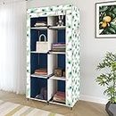 Whitecloud TRANSFORMING HOMES® Printed Collapsible Wardrobe Portable Foldable Closet for Clothes Almira, 8 Shelves, 1 Side Pocket Non-Woven Fabric 100 GSM (2002-3 Peacock Blue)