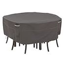 Classic Accessories Ravenna Water-Resistant 70 Inch Round Patio Table & Chair Set Cover, Outdoor Table Cover, Dark Taupe