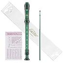 Eastar Soprano Recorder Instrument for Kids Students Beginners, German fingering C Key Recorder Instrument 3 Piece with Cleaning Kit, Storage Bag, Fingering Chart, ERS-1GG, Dark Green, School-Approved