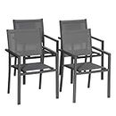 Happy Garden Lot de 4 chaises en Aluminium Anthracite - textilène Gris