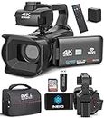 NBD Video Camera, 4K Camcorder 64MP Digital Camera with Manual Focus, 4.0" Touch Screen 18X Digital Zoom Vlogging Camera for YouTube, with WiFi, Remote Control, 32GB SD Card and Batteries