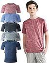 5 Pack Boys Athletic Shirts, Youth Activewear Dry Fit Tshirts for Kids, Short Sleeve Tees, Bulk Athletic Performance Clothing, Heather Navy/Gray/Charcoal/Blue/Maroon, Large