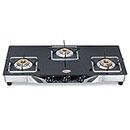HORNBILLS LPG Premium 7MM Toughened Glass 3 Brass Burners Stainless Steel Manual Ignition Gas Stove 2 Year Warranty By Hornbills Appliances