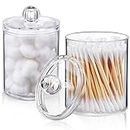 2 Pack Qtip Holder Dispenser for Cotton Ball, Cotton Swab, Cotton Round Pads, Floss - Clear Plastic Apothecary Jar Set for Bathroom Canister Storage Vanity Makeup Organizer (2 Pack)