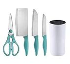 HEXONIQ® Stainless Steel Kitchen Knife Set, 4 Piece Sharp Knife Set with Plastic Stand, Non-Stick Chef Cooking Knife Set with Block for Cutting Slicing Chopping Paring (Blue)