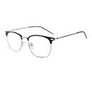(Silver) - Shiratori Retro Half Frame Horn Rimmed Clubmaster Optics 50mm Clear Lens Glasses