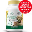 Liver & Kidney Detox Support Supplement w Milk Thistle for Dogs & Cats. 100 Tabs