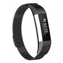 LAREDTREE Metal Loop Bands Compatible with Fitbit Alta/Fitbit Alta HR, Breathable Stainless Steel Loop Mesh Magnetic Adjustable Wristband for Women Men (Black)