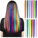 YaFex 12 Pcs Clip in Hair Extensions, 22 Inch Colored Hair Extensions Party Highlights Long Straight Synthetic Hairpieces for Women Kids Girls (Rainbow)