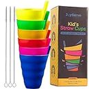 Kids Straw Cups - (Set of 6) 10oz Cups for Kids & Toddlers w/Built in Straws for Everyday Use, Stackable BPA-Free Plastic Sip-A-Cup Drink Tumblers for Water, Juice, Milk, Dishwasher Safe, Neon Colors