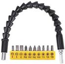 ATHGLOBAL 10Pc Bits with Flexible Shaft Set Screwdriver Magnetic Extension Adapter Holder Connector for Electronic Power Drill 6mm or ¼ Inch Hex Shank Power Tool Accessories Black Plastic and Metal