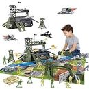 46 Pieces Military Base Set, Army Men Playset with Vehicles Accessories Gifts for Kids Boys Girls 3 4 5 6 7 8 Years Old