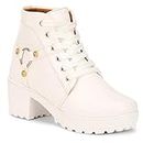 ZOVIM Women's Leather Ankle High-Heels Boots | White