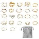 KVBUCC 22 Pieces Women's Knuckle Rings with 1 Piece Storage Bag, Gold Ring Set, Vintage Rings, Knuckle Rings, Fashion Rings, Women's Adjustable Rings (Gold)