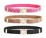 OVOGBEE Elastic Stretch Belts for Girls 3 Pack Little Toddler Teen Kids Adjustable Uniform Belt Girls Fashion Belt Heart Black/Pink/Brown