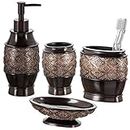 Creative Scents Dublin 4-Piece Bathroom Accessories Set Includes Decorative Countertop Soap Dispenser Dish Tumbler Toothbrush Holder Resin Vanity Ensemble Set Gift Boxed (Brown)