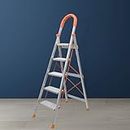 Plantex 5 Step Ladder/Foldable Aluminium Ladder with Scratch Resistant/Anti Skid Wide Step (Silver and Orange)