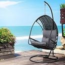 Gardeon Outdoor Egg Swing Chair, Rattan Garden Bench Hanging Seat, Patio Baconly Furniture Chairs, with Cushions Stand Wicker Basket Water Resistant 150kg Capacity Black