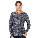 Plus Size Women's Long Sleeve Twist Front Tee by Swimsuits For All in Black Abstract Stripe (Size 8)
