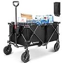 Hikenture Folding Wagon Cart, Large Capacity Foldable Wagon, Heavy Duty Utility Beach Wagon with All-Terrain Wheels, Portable Outdoor Collapsible Wagon for Sand for Beach, Garden, Camping, Shopping 200L Capacity