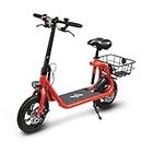 Phantomgogo Commuter R1 - Electric Scooter for Adults - Foldable Scooter with Seat & Carry Basket - 450W Brushless Motor 36V - 15MPH 215lbs Max Load E Mopeds for Adults (Red)