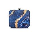 SLICK PATTERN Dark Blue Clutch | Detachable Chain Sling Strap Clutches | Formal Party Purse With Gold Chain | Ladies Purse Wallet | Wedding Party Handbags | Sling Bag With Crystal Stone Lock