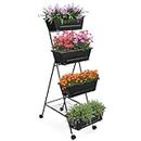 4 Tier Vertical Raised Garden Bed, Indoor Outdoor Raised Planter Box with Wheels, Movable Elevated Herb Garden Planter with Drainage Holes for Herbs Flowers Vegetables Plants