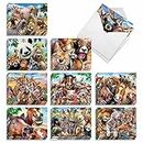 The Best Card Company Here's Looking at Zoo - 20 Assorted Boxed All Occasions Note Cards with Envelopes (4 x 5.12 Inch) - Featuring Zoo Animal Group Selfies AM6639OCB-B2x10