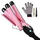 3 Barrel Curling Iron Hair Waver, Curling Wand 1 Inch Bed Head Waver with LCD Temp Display, 25mm Hair Crimper for Women, Ceramic Tourmaline Crimping Iron Triple Barrel Curling Iron