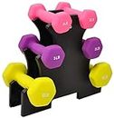 Sporzon! Neoprene Coated Dumbbell Set with Stand (2lbs, 3lbs, 5lbs Set), Multicolor